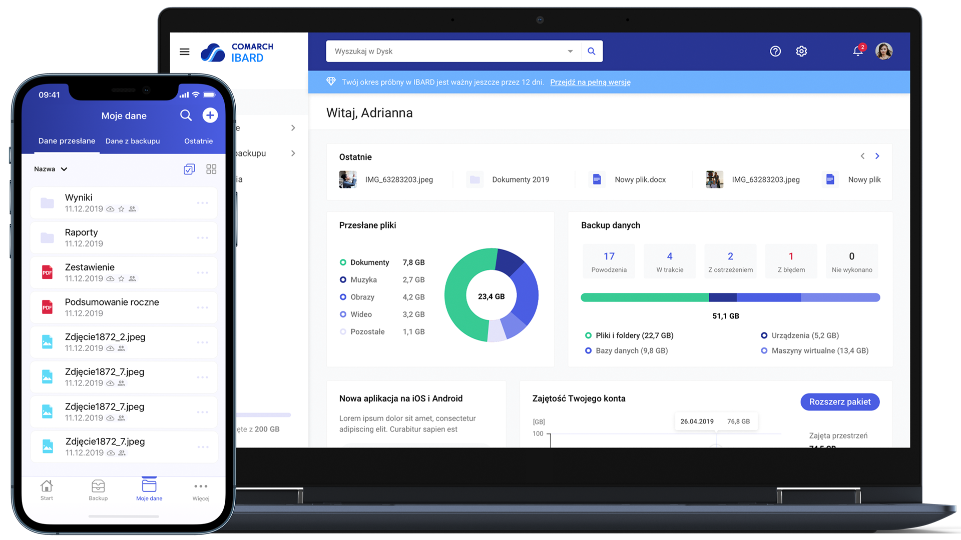 Comarch IBARD dostępny jest wielokanałowo poprzez aplikację desktop, aplikację www oraz aplikację mobilną. 